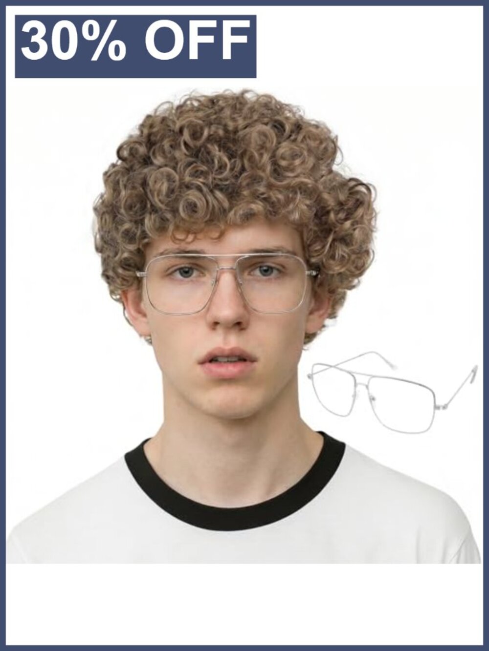 Mens Afro Wig with Glasses Nerd Costume Cosplay Halloween Synthetic